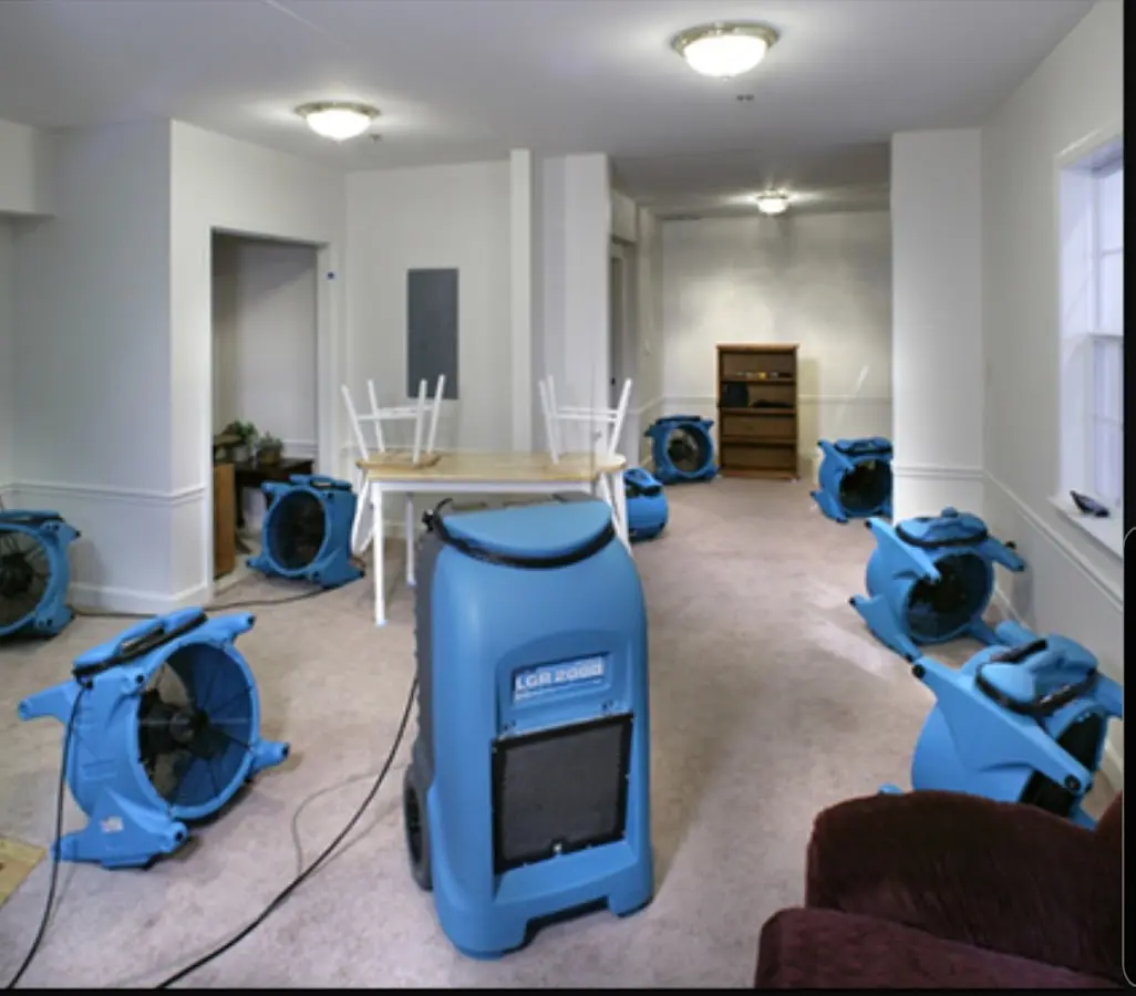 Air movers and dehumidifier setup for Water Extraction & Removal in Rupert